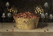 LEDESMA, Blas de Basket of Cherries and Flowers France oil painting reproduction